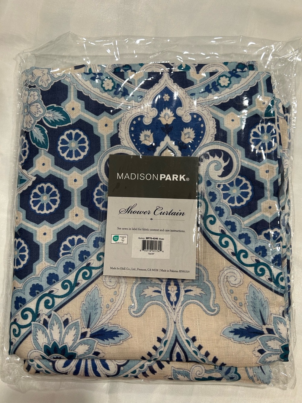 Madison Park Blue Floral Paisley Shower Curtain
